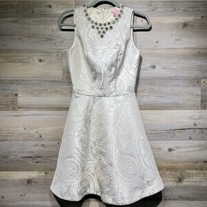 Ted Baker London Esttah Dress Silver Paisley Jaquard Fit & Flare Mini Size 0